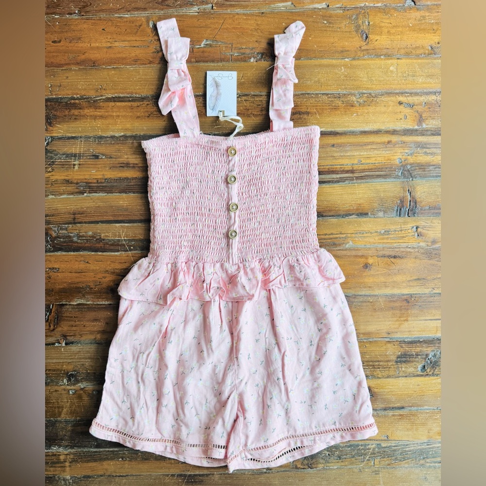 Pink Smocked Ruffle Floral Romper